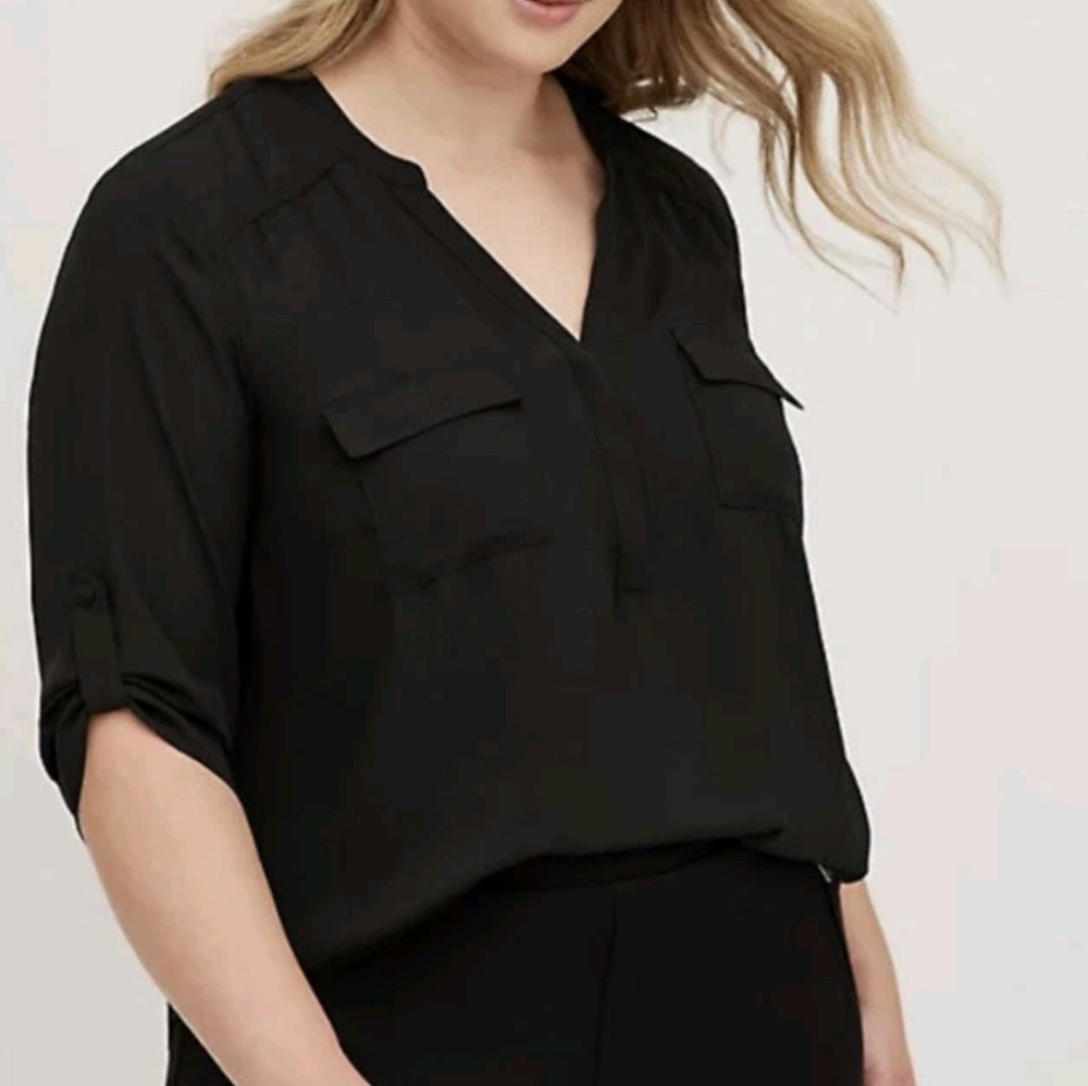 Torrid harper womens 3/4 Sleeve blouse blouson plus size 2 2xl xxl black